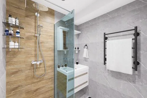 Tiny bathroom design in minimalist style Stock Illustration