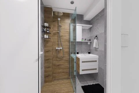 Tiny bathroom design in minimalist style Stock Illustration