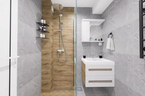Tiny bathroom design in minimalist style Stock Illustration