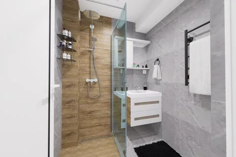Tiny bathroom design in minimalist style Stock Illustration