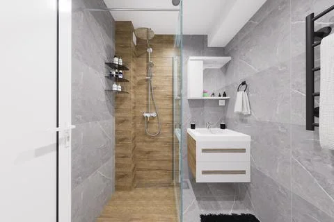 Tiny bathroom design in minimalist style Stock Illustration