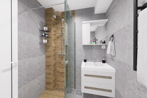 Tiny bathroom design in minimalist style Stock Illustration