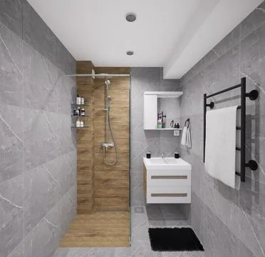 Tiny bathroom design in minimalist style Stock Illustration