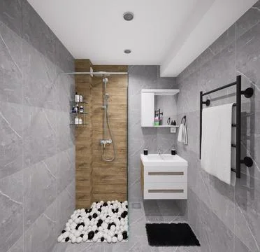 Tiny bathroom design in minimalist style Stock Illustration