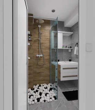 Tiny bathroom design in minimalist style Stock Illustration
