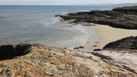 A tiny beach in the Cantabrian sea, in Foz, Spain Stock Footage 234593460