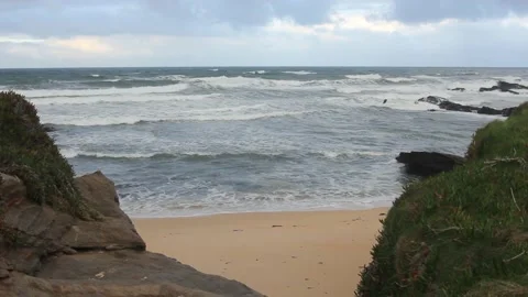 Tiny beach in the Cantabrian sea, in Foz, Galicia Stock Footage 236941527