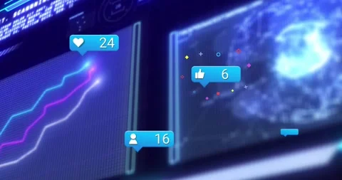 Tiny blue badge appearing at right starting badges popping, updating counts, Stock Footage 321700846