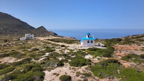 Tiny blue church on the medi Video stock 267010782