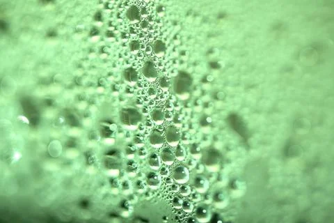 Tiny Bubbles on a Colour Background Condensation Green Steam Water Foto stock
