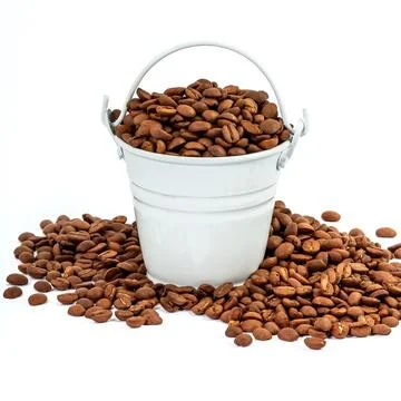 Tiny bucket full of coffee beans Stock Photos