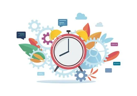 Tiny business people with alarm clock flat style. Stock Illustration