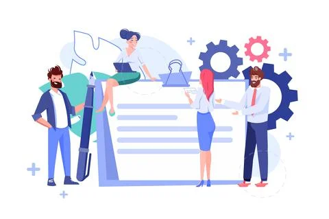Tiny business people discussing contract agreement vector Stock-Illustration