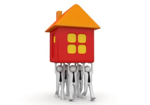 Tiny businessmen carrying house - crowds collection Stock Illustration