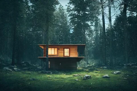 Tiny Cabin in the Woods Stock Illustration
