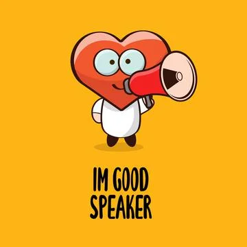 Tiny cartoon heart character with megaphone Stock Illustration