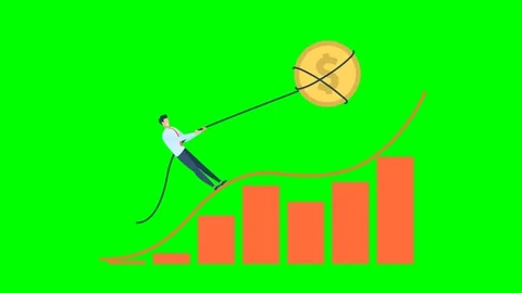 Tiny character runs after money. Growth of the exchange rate. Rising prices for Stock Footage 295653574