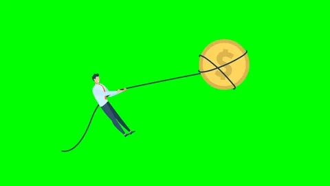 Tiny character runs after money. Growth of the exchange rate. Rising prices for Stock Footage 303415153