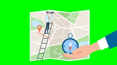 Tiny Characters Orienteering at Huge Paper Map. Geolocation Pin. Folded City map Stock Footage 295653628