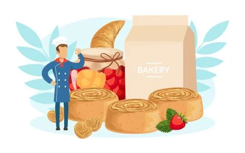 Tiny Chef Character Cooking Delicious Desserts, Bakery, Confectionery and Pastry Illustrazione stock