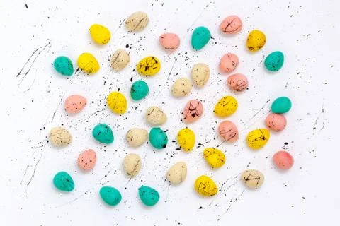 Tiny chocolate glazed colorful easter eggs Stock Photos