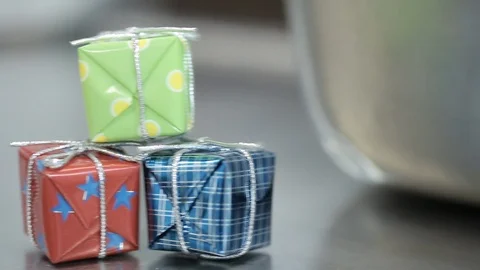 Tiny Christmas Gift Boxes for Decoration HD Video Stockbeeldmateriaal 91041650