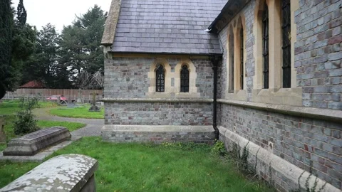 Tiny church windows - gimbal approach Video stock 256578074
