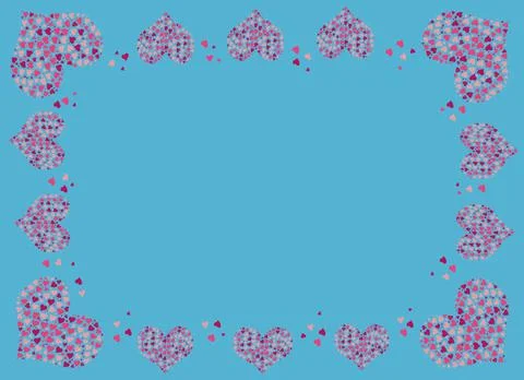 Tiny colored hearts placed on the edges of blue surface 스톡 일러스트