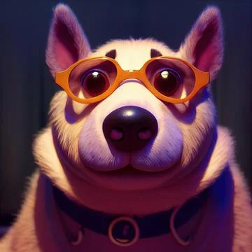 Tiny cute adorable dog in glasses, intricate details. Cartoon big eyed close  Stock Illustration