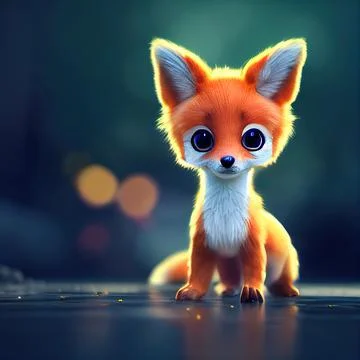 Tiny cute adorable fox in an autumn oak forest, intricate details. Cartoon bi Stock Illustration