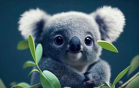 Tiny cute adorable koala in the jungle, intricate details. Cartoon big eyed c Stock Illustration