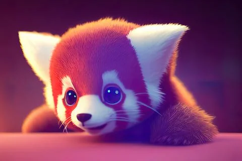 Tiny cute adorable red small panda, intricate details. Cartoon big eyed close Stock Illustration
