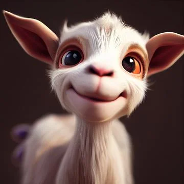 Tiny cute adorable white goat, intricate details. Cartoon big eyed close up p Stock Illustration