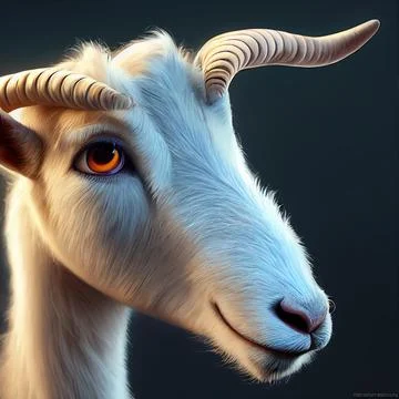 Tiny cute adorable white goat, intricate details. Cartoon big eyed close up p Stock Illustration