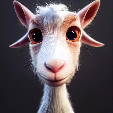 Tiny cute adorable white goat, intricate details. Cartoon big eyed close up p Stock Illustration