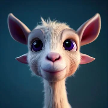 Tiny cute adorable white goat, intricate details. Cartoon big eyed close up p Stock Illustration