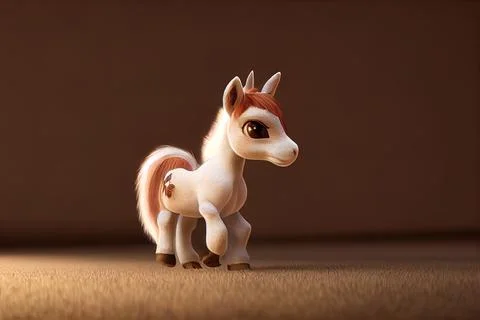 Tiny cute adorable wild horse, intricate details. Cartoon big eyed close up p Stock Illustration