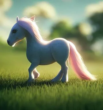 Tiny cute adorable wild horse, intricate details. Cartoon big eyed close up p Stock Illustration