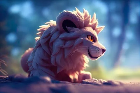 Tiny cute adorable wild lion, intricate details. Cartoon big eyed close up po イラスト素材