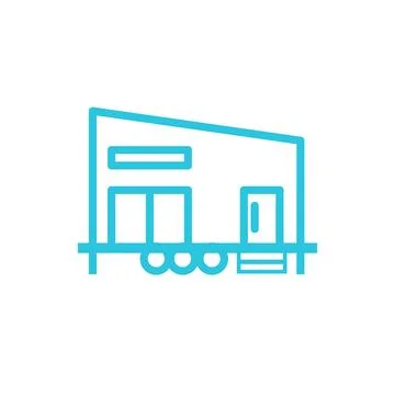 Tiny, cute house on wheels. Isolated on white background. From blue icon set. Stock Illustration