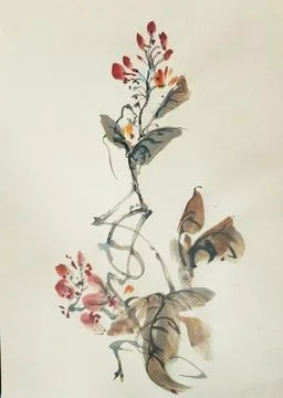 A Tiny, cute red stamens and brown leaves Illustrazione stock