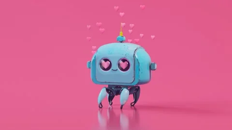 Tiny cute robot jumping cheerfully. Love, hearts, Valentine's day. Loop Stock Footage 202284946