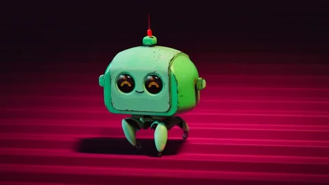 A tiny cute robot walks down the stairs with happy eyes.Seamless loop walk cycle Stock-Footage 219514483
