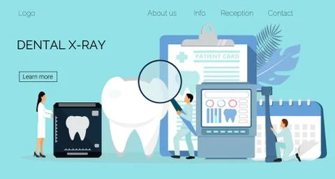 Tiny dentists work, treat illness tooth. Dental health vector concept Stock Illustration