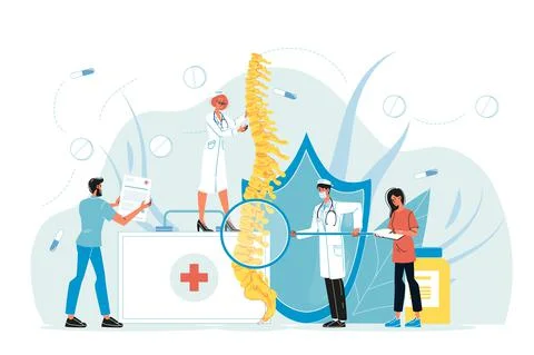 Tiny doctor treating giant back spine vector Stock Illustration