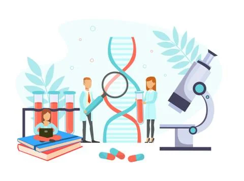 Tiny Doctors Making Blood Laboratory Analysis with Microscope, Doctors Doing 스톡 일러스트
