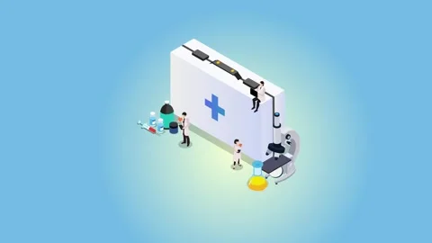 Tiny doctors or scientist with huge first aid kit and microscope 스톡 동영상 246850776