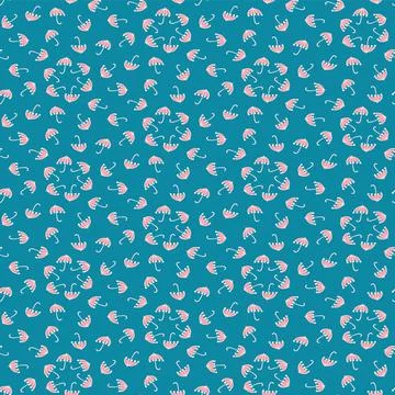 Tiny doodle umbrellas toss seamless vector pattern Illustrazione stock