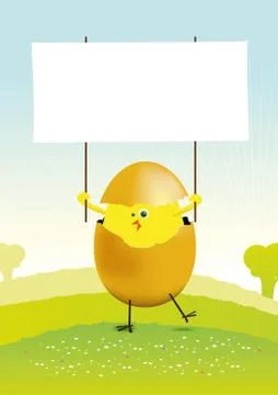 Tiny easter chicken in a spring landscape Illustrazione stock