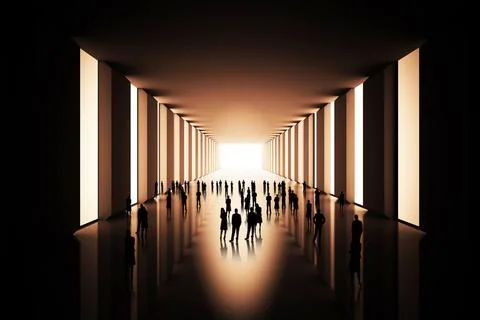Tiny figures in black hall 스톡 일러스트